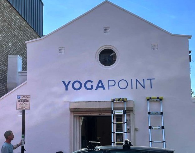 Yoga Point Facade, Traditional Sign Writer NGS London. Font Foundry Soho | NGS Sign lettering & writing. Yoga point Brixton Font Foundry Soho Traditional Sign Writer NGS London.