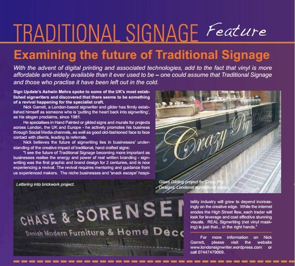 Sign Update Feature article April 2013 Issue 142 P46 | NGS Sign lettering & writing. TRADITIONAL GOOD QUALITY SIGN WRITER LONDON NEAR ME, NGS SIGN WRITING CENTRAL LDN. Gold House Numbers Nick Garrett