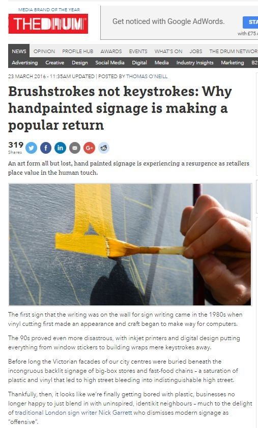 The Drum Article Nick Garrett NGS | NGS Sign lettering & writing. The Drum Article Nick Garrett NGS