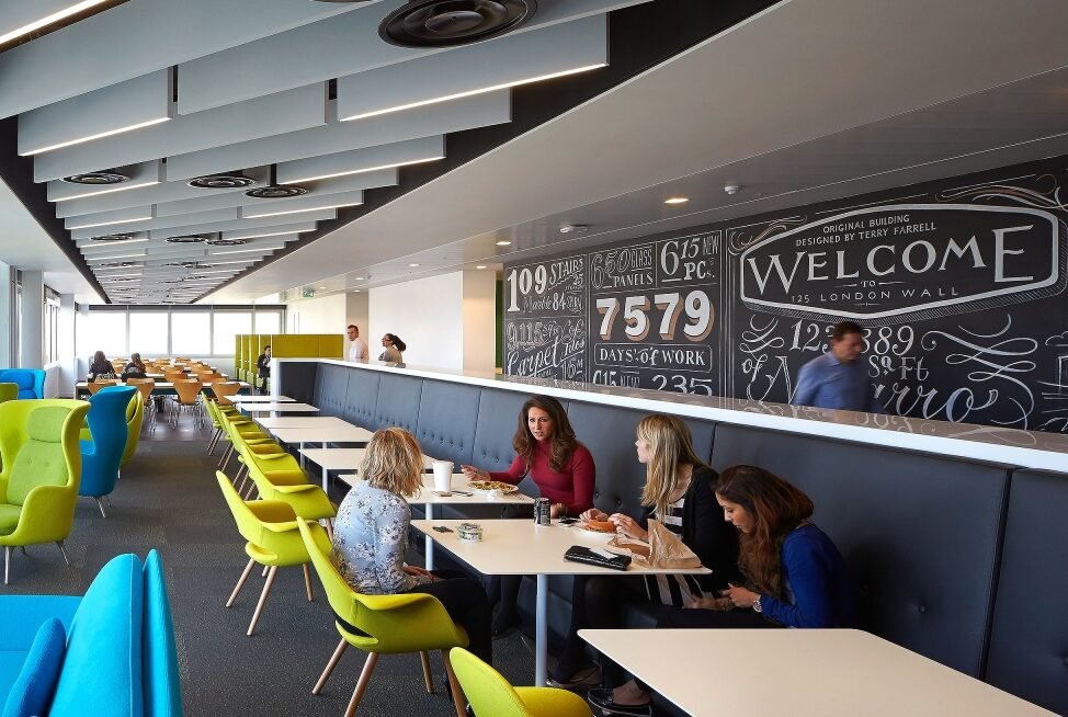 Nabarro-125-London-Wall-Welcome-Wall-2-by-NGS | NGS Sign lettering & writing. nabarro-Restaurant interior feature wall signage