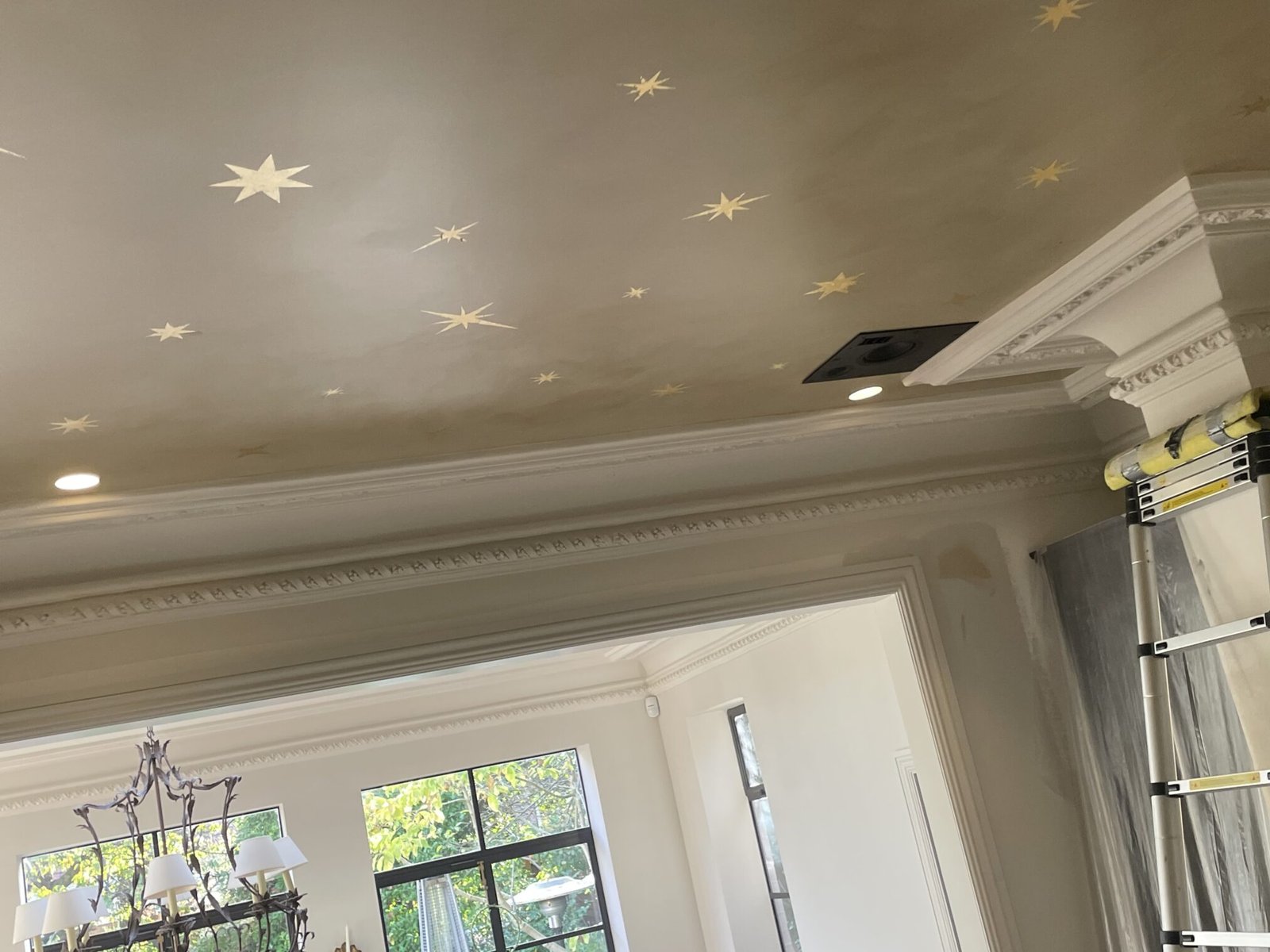 Gilded star ceilings Nick and Seraina. Renowned for Fine Signwriting, Transom House Numbers gilding. Traditional Numerals for all London inc Dulwich, Clapham, Chelsea. Crystal Palace, 51.41204871344451, -0.09139270843548579, 51.49456765499576, 51.42829336756655, -0.08495540681783083, -0.17415278042634838 Chelsea, Fulham road, Kings Road, Walton Street,
