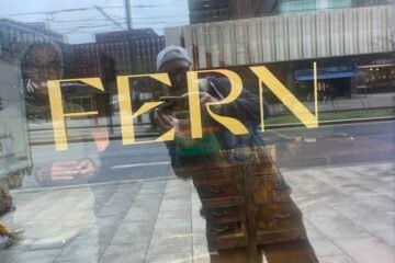 Fern gold leaf signage on glass London sign writers NGS seraina