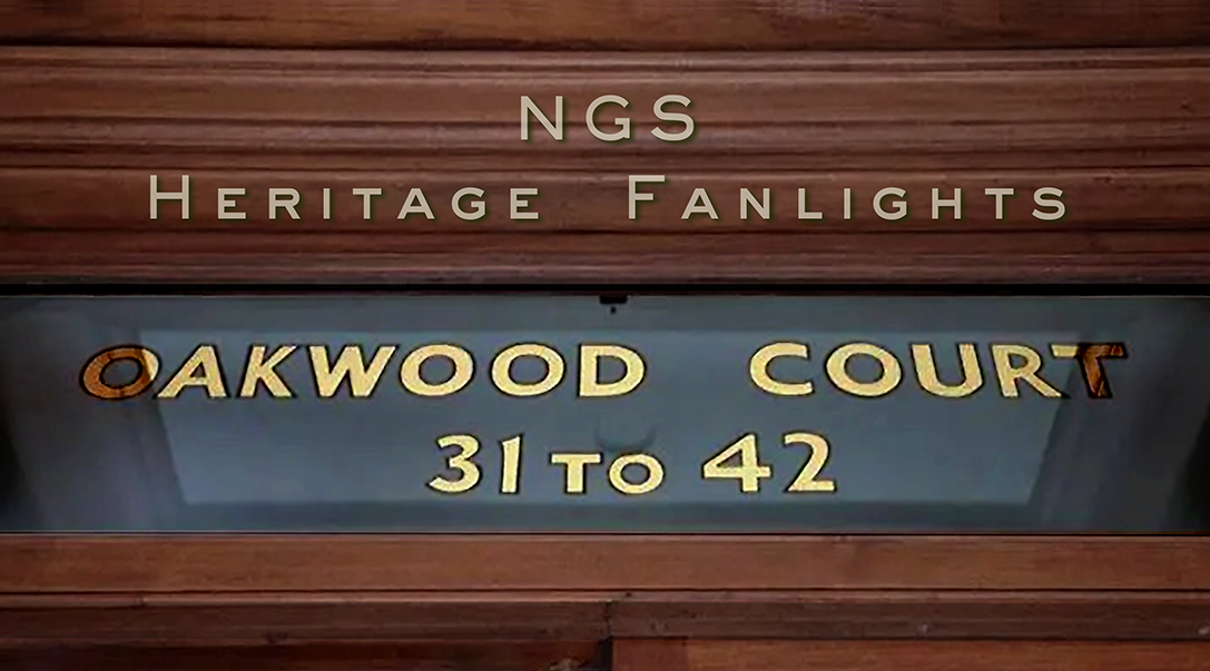 Gold Leaf Numbering, Oakwood-Court-W-Fanlight-gold-house-titles-London-72-NGS, NGS Painted House numbers names Traditional sign writers of London NGS Dulwich Margate Chelsea signwriters