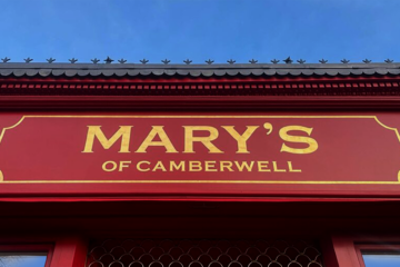 Traditional Shop sign writing.London, Mary's Nightime 2 Mary's cafe