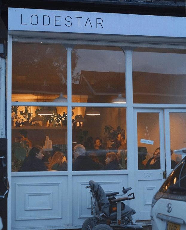 Lodestar cafe lettering by hand - signwriting near us. London, Shoreditch. Brick lane.