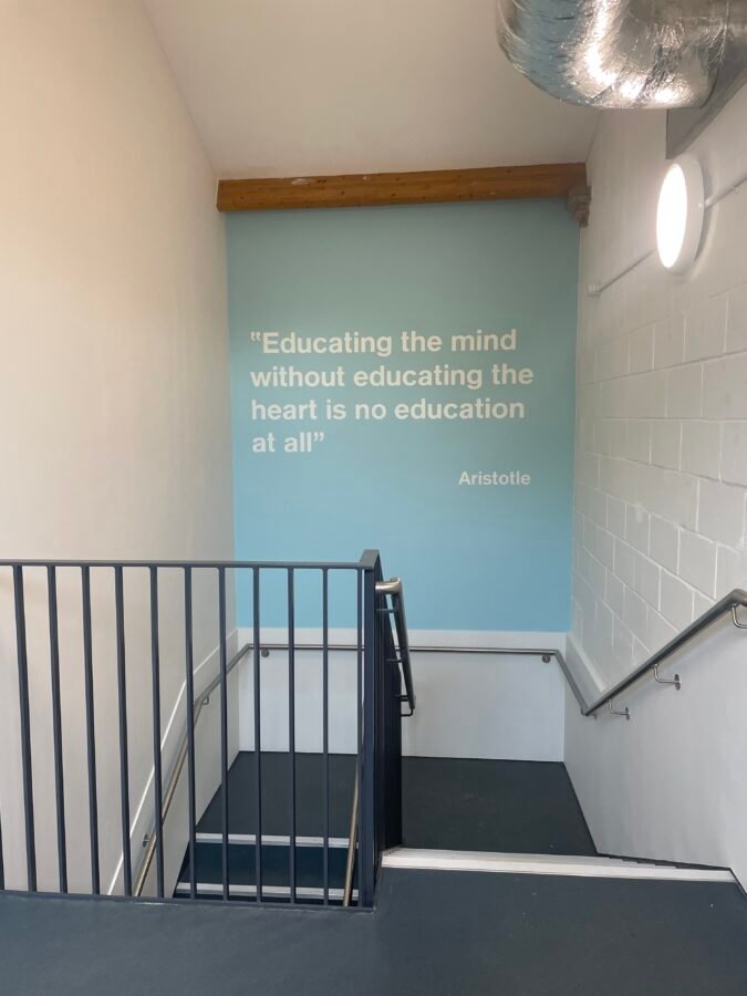 Wall art Schools. Josef Brockmann Restored typeface fonts by NGS. Wall art Schools large quotes mission signage London Sign Writer Nick Garrett Seraina Baumgartner NGS