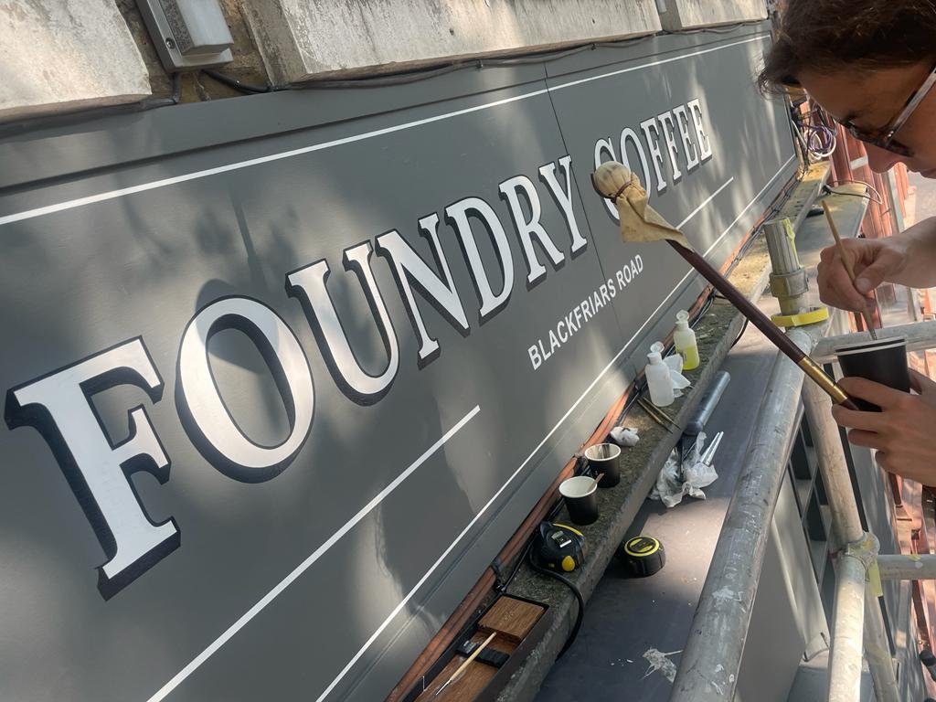 Making London Beautiful - with Traditional hand painted signs.. Large shop facade lettering