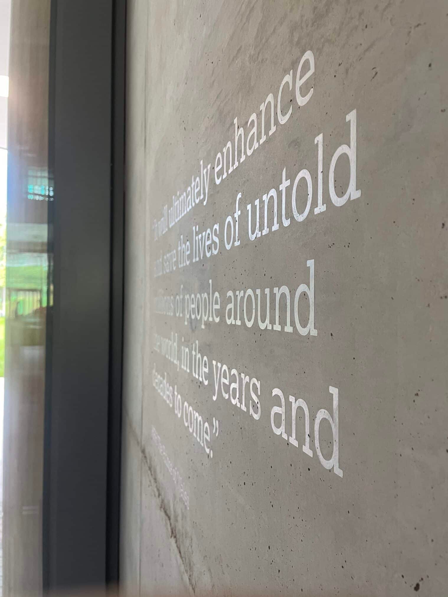 NGS hand Painted gesso sign writing lettering for AstraZeneca Cambridge wall Plaque 001