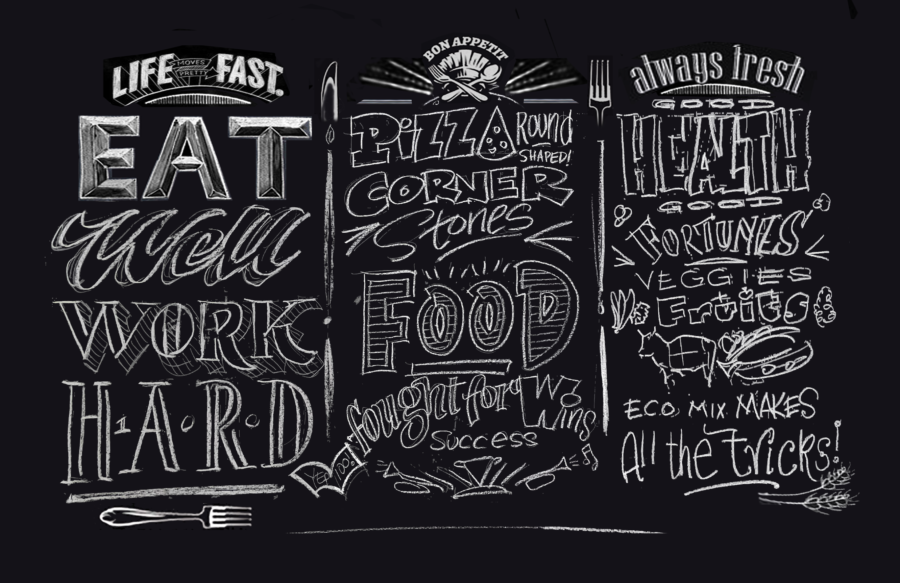 NGS Custom Typefaces. Modern Restaurant feature chalk boards Precision Signwriting.