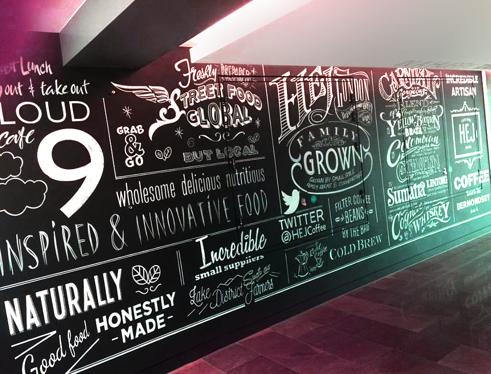 O2 Virgin Media signage NGS, NGS Team signwriters London Mission statements, office, Mall, Gym sign writing murals