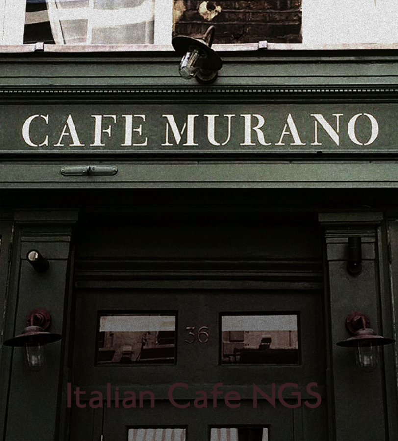 Covent Garden cafe coffee house signage NGS Chiswick, Stencil Roman Type font design by NGS.