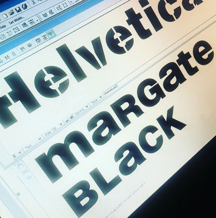 Helvetica Margate NGS Font. Wall art Schools. Josef Brockmann Restored typeface fonts by NGS. Wall art Schools large mission signage London Sign Writer Nick Garrett Seraina Baumgartner NGS