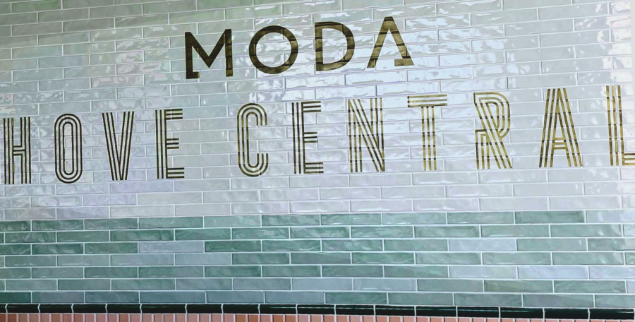 Moda Hove custom sign writing by NGS bronzed aged wall art logo