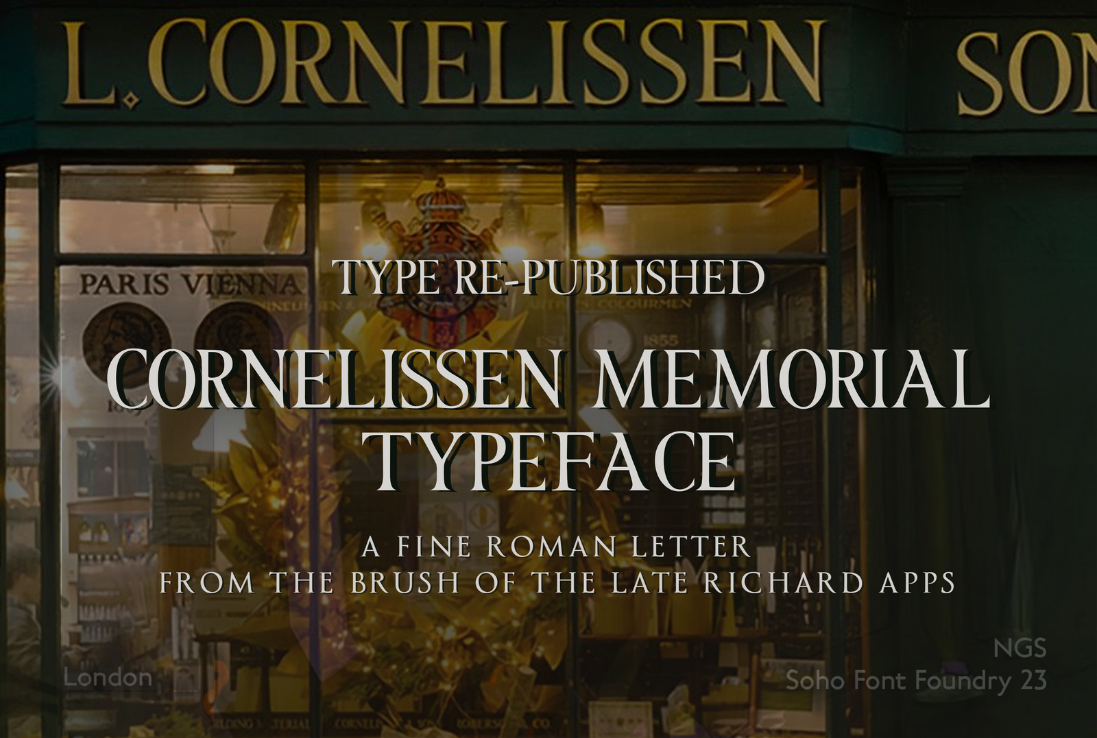 Cornelissen Richard Apps Sign writer font. Font Foundry Soho Bold Type, By NGS London Signs and Banners Co