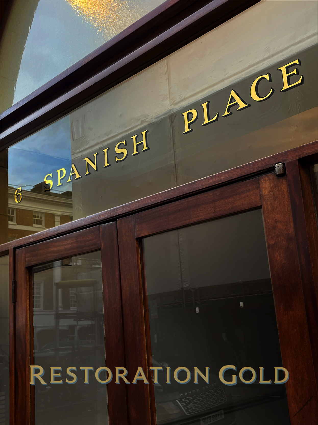 Gold leaf Transom Letters by Nick and Seraina NGS Garrett Signs, Mancester Sq, Spanish Place, Gold Transom Letters by Nick and Seraina NGS Garrett Signs, NGS Truecut Trajan-Type face designers-Rome inspired font design-002-NGS