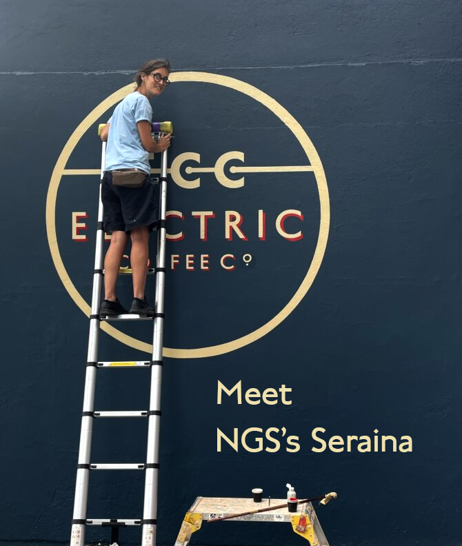 Cafe Electric Coffee Co wall nural lettering NGS Sign writing London Chelsea Chiswick Putney Dulwich cafes hampstead sign painters NGS near us .NGS sign writing London