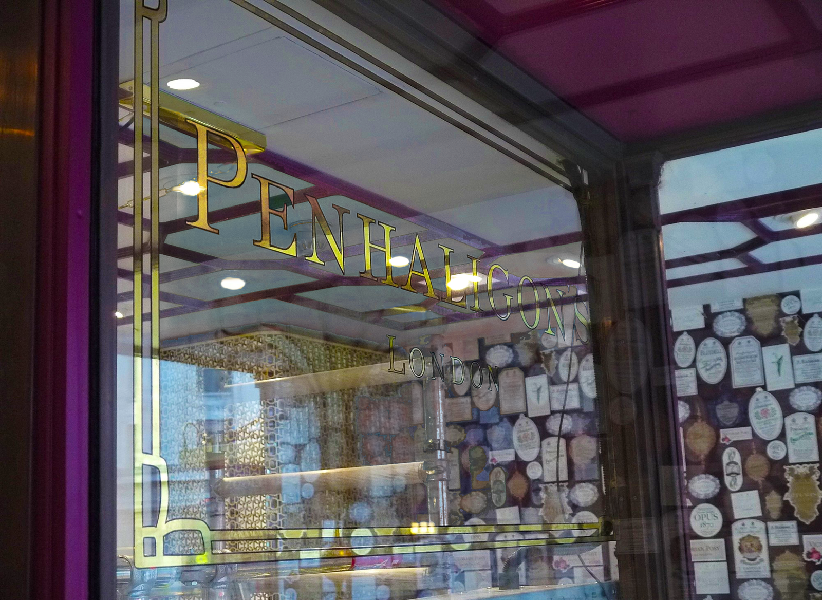 Penhaligon's HAND PAINTED glass gilding NGS London NGS SHOP names Traditional sign writers of London 