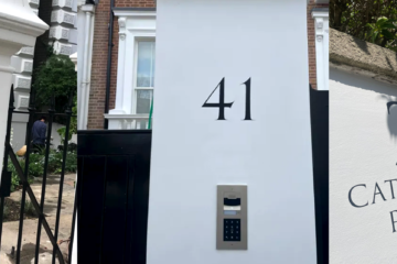 Vintage retro hand painted House Numbers, Notting hill signpainter, t house number sign writing
