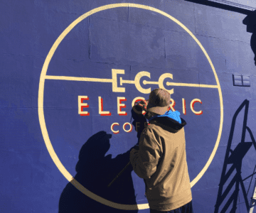 NGS Restoration Sign Writers, Cafe Electric Coffee Co, wall mural, lettering NGS Sign writing, London, Chelsea, Chiswick, Putney, Dulwich, cafes, hampstead, sign painters, NGS near us .NGS, sign writing London,