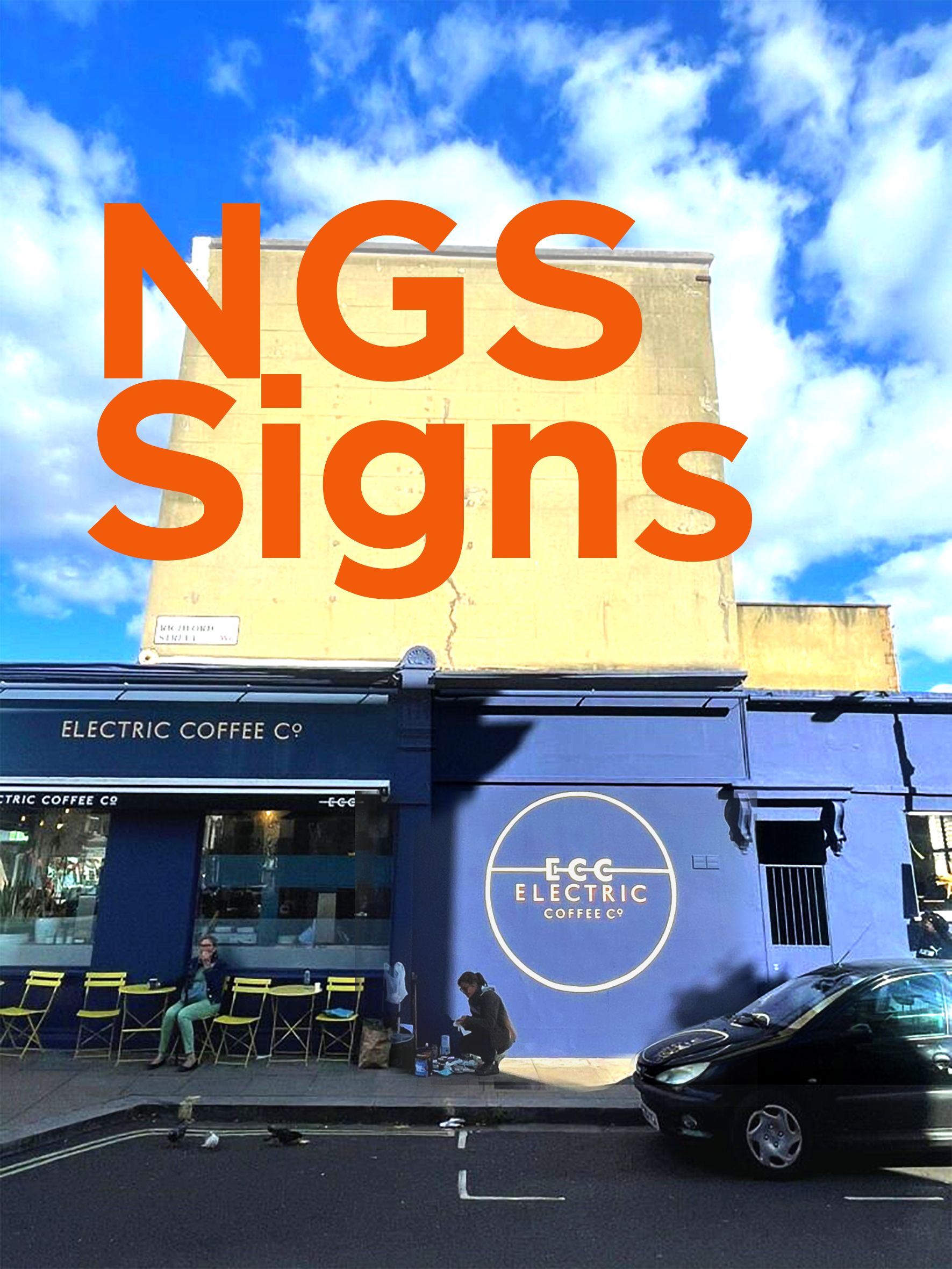 Cafe Electric Coffee Co, wall mural, lettering NGS Sign writing, London, Chelsea, Chiswick, Putney, Dulwich, cafes, hampstead, sign painters, NGS near us .NGS, sign writing London,