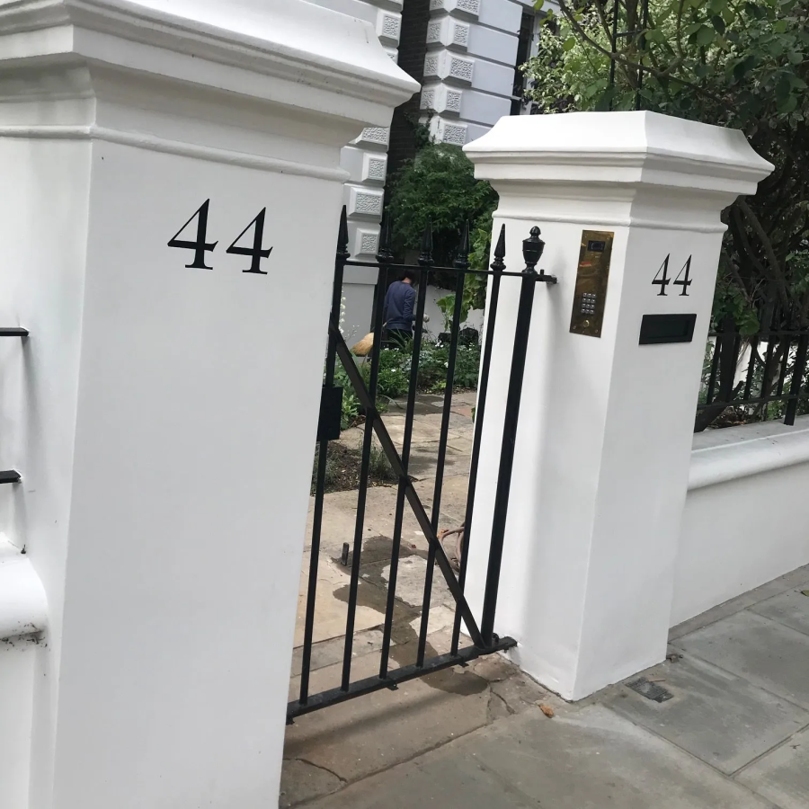 Pillar, Post house numbers 44 Square gate post, Nash Roman Numerals, Notting hill NGS