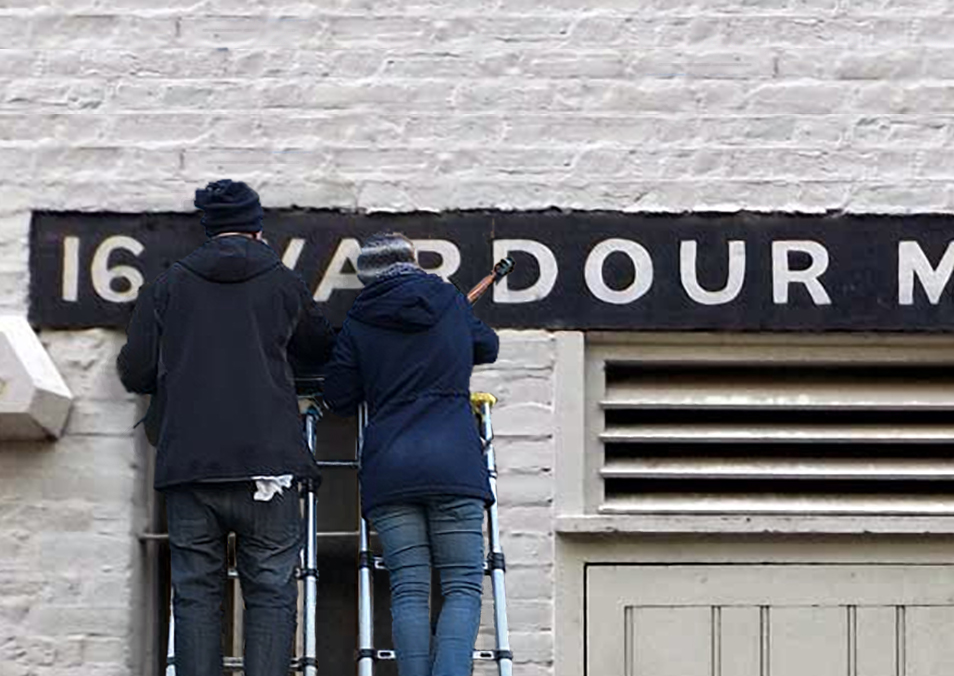 Cafe Shop sign writing.London, Mary's Nightime 2