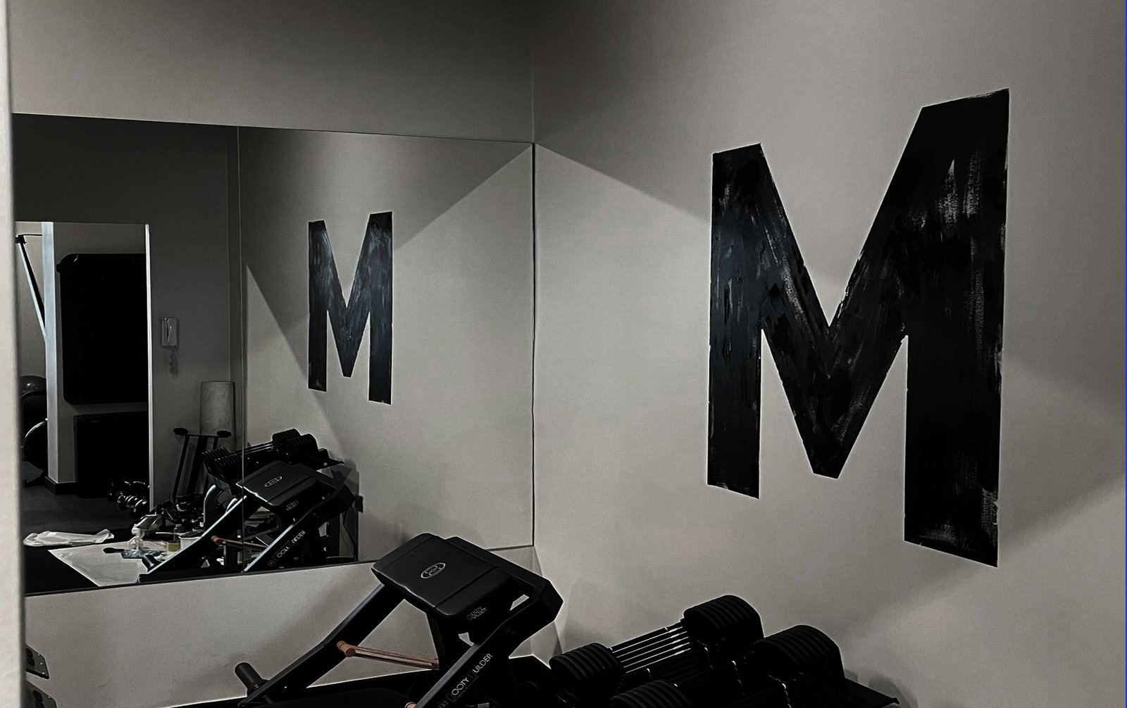 Brand ID painted onto a wall, In Gym, London