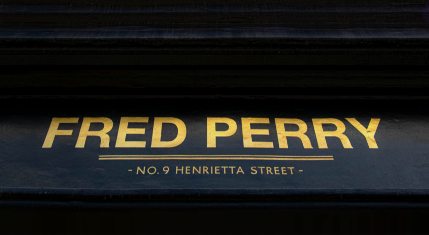 Fred Perry Londond Stores signage NGS | NGS Sign lettering & writing. London traditional sign writer, NICK GARRETT, Sign writing specialist. Gold leaf, Hand painted, shop signs.