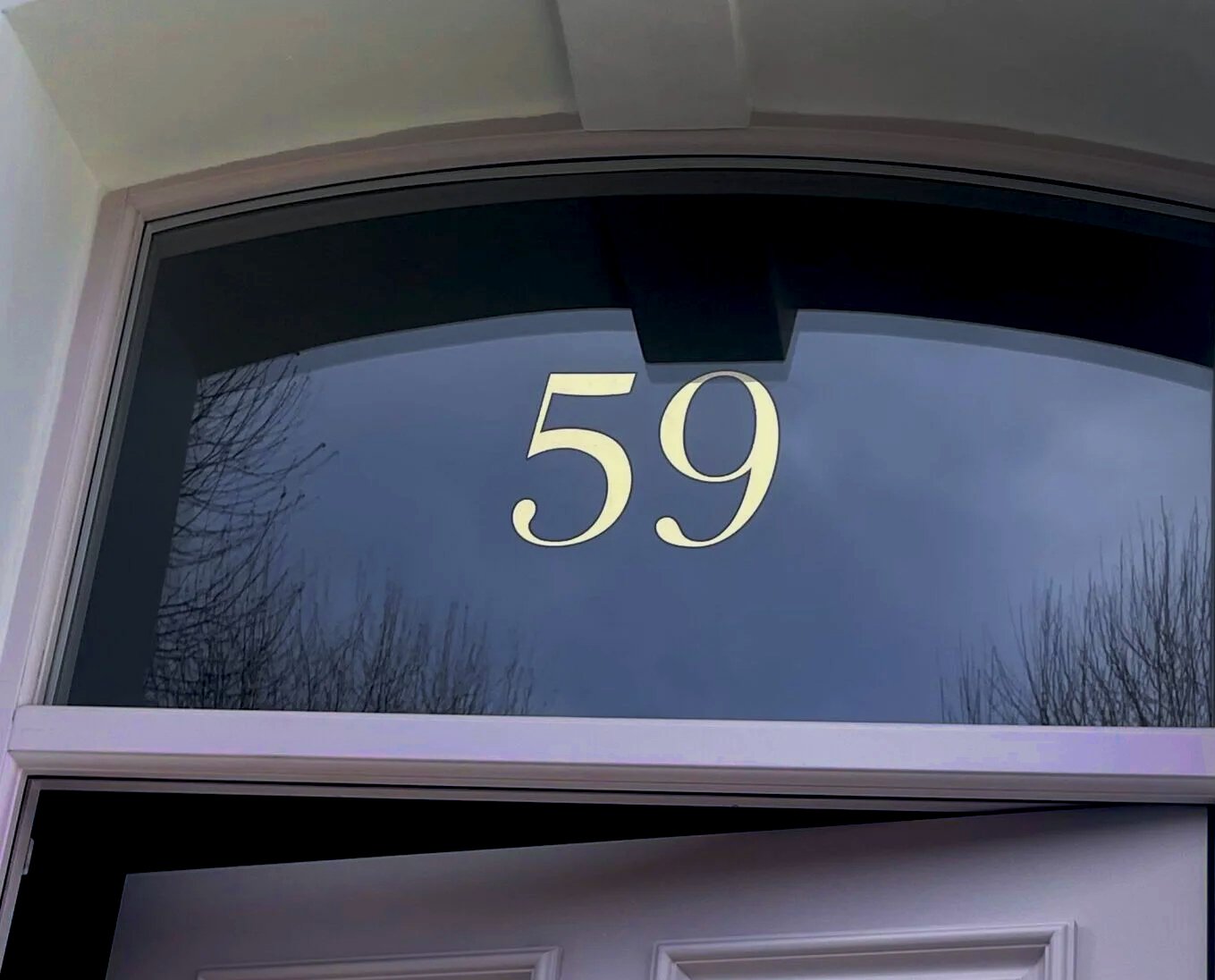Gold leaf house numbers glass transom fanlight, hand painted NGS London