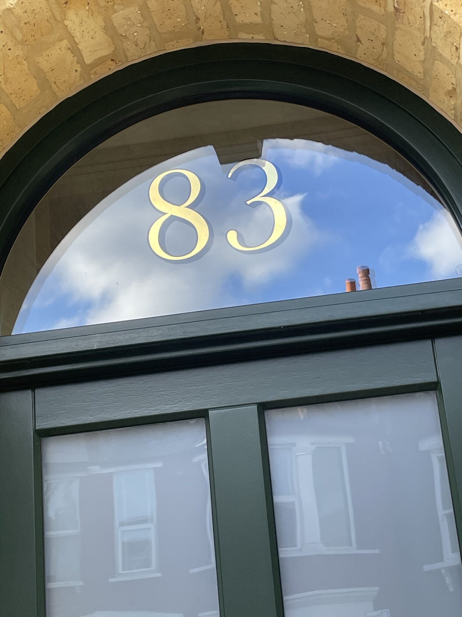 Gold Fanlight transom numbers, House numbers painted by hand on Fanlights NGS London