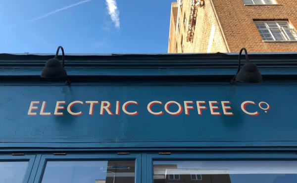 Electric Coffee Co Sign writing NGS London, Shop Cafe signage