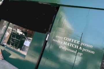 Sign Writing by NGS Signwriters of London storefront for AllPressed Up Coffee & Matcha;