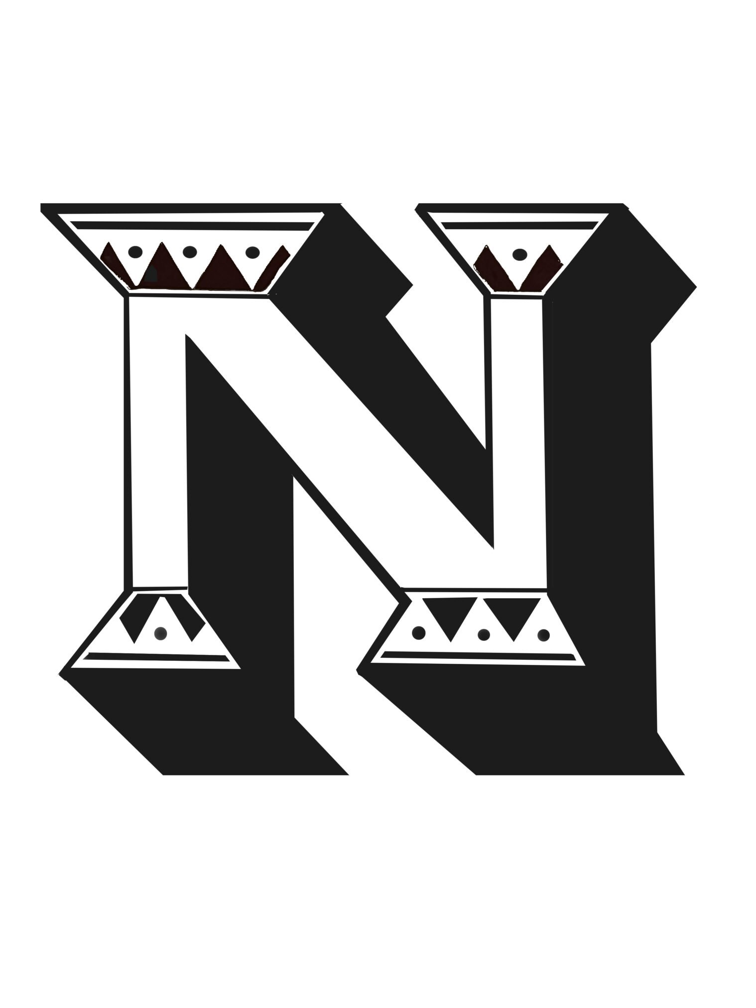 Logo showing bold geometric Hand Painted letter Design'N' By NGS of London