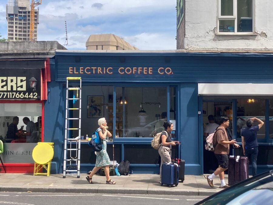 Electric Coffee Co Cafe sign West Ken London signage by NGS