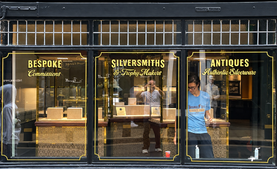 Pragnell's Gold leaf window Lettering by NGS of London, Nick Garrett Signs London Traditional Signwriter lettering artist